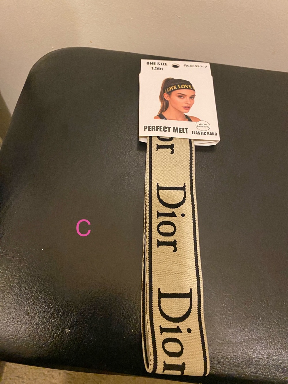 B) Fashion Logo Elastic Headband - Black, Tan, Beige - Picture 5 of 5
